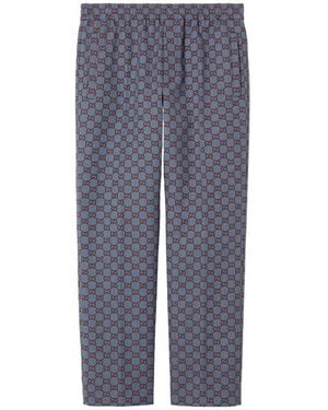 Gucci Gg Pied-De-Poule Wool Leisure Pants - Blue