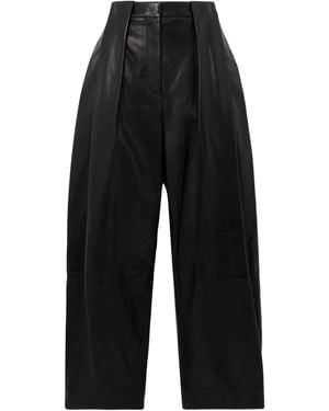 Balmain Pleated Wide-Leg Quarter Trousers - Black
