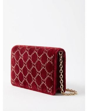 Gucci Gg Crystals Wallet On Chain - Red