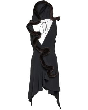 Coperni Knitted Mini Dress With Faux Fur Trim - Black