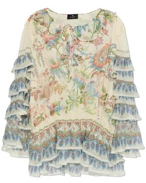 Etro Floral Printed Ruffled Dress - White
