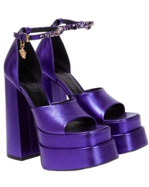 Versace Medusa Aevitas Leather Platform Sandals - Purple