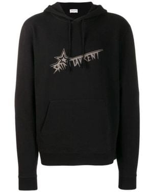 Saint Laurent Star Logo Print Hoodie - Black