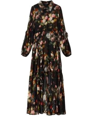 AllSaints Maria Floral-Print Woven Midi Dress - Black