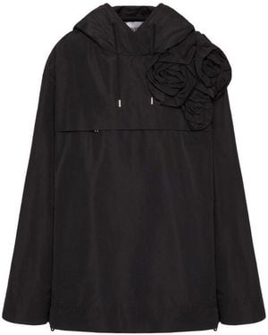 Valentino Floral-Appliqué Drawstring Jacket - Black