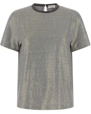 Brunello Cucinelli Shiny Collar Detail T-shirt Multicolor - Gray
