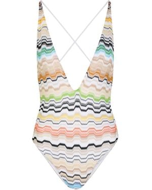 Missoni Patterned V-Neck Fine-Knit Swimsuit - White