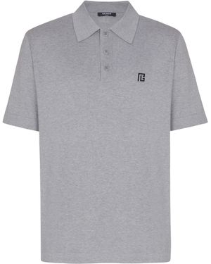 Balmain Embroidered Short-Sleeve Polo Shirt - Grey