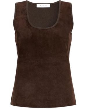 Max Mara Suede-Panelled Scoop-Neck Top - Brown