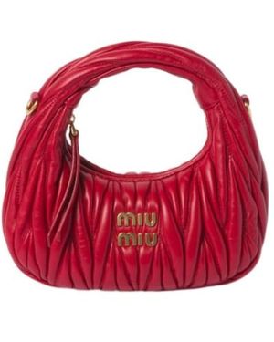 Miu Miu Wander Matelassé Nappa Leather Hobo Mini-Bag - Red
