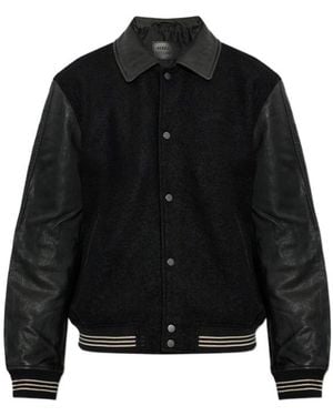 AllSaints Leather Sleeve Varsity Jacket - Black