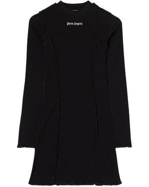 Palm Angels Logo Embroidered Crewneck Mini Dress - Black