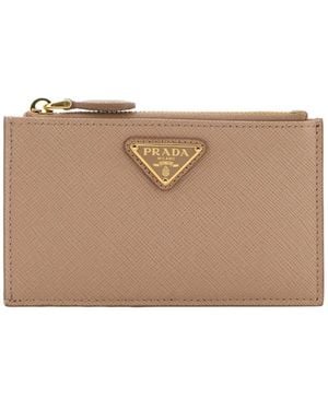 Prada Saffiano Zipped Cardholder - Natural