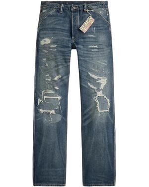 RRL Distressed Straight-Leg Jeans - Blue
