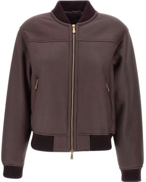 Eleventy Zip-Up Sheepskin Bomber Jacket - Brown