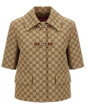 Gucci Gg Jacket With Horsebit - Brown