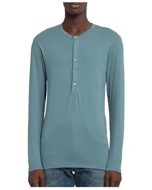 Tom Ford Crewneck Henley T-Shirt - Blue