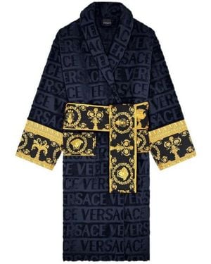 Versace Barocco-Panel Logo Devoré Robe - Blue