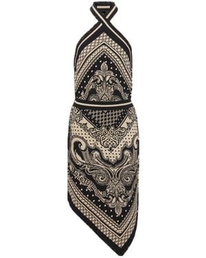 Balmain Backless Knit Paisley And Monogram Dress - White
