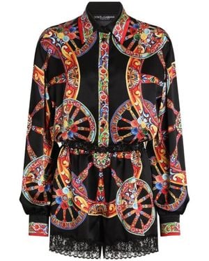Dolce & Gabbana Carretto-Printed Satin Jumpsuit - Black