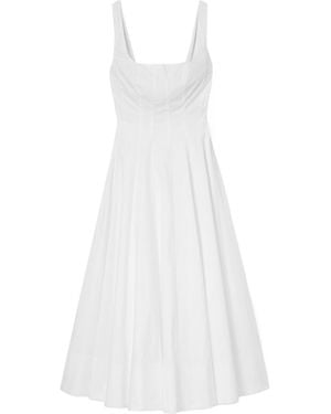 STAUD Wells Pleated Cotton-Blend Poplin Midi Dress - White