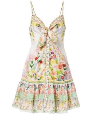 CAMILLA Bow-Detail Floral Cotton Minidress - White