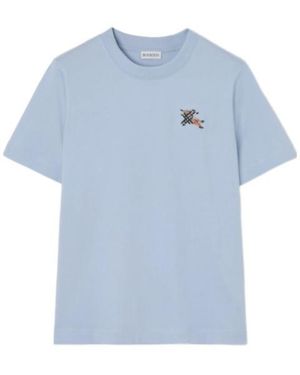 Burberry Ekd Checked Embroidered T-Shirt - Blue