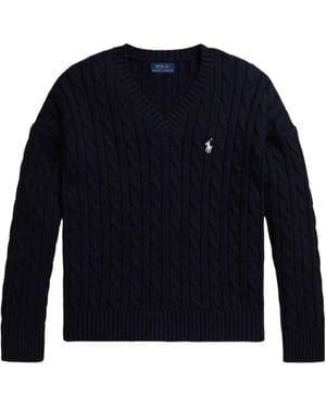 Polo Ralph Lauren Cable-Knit V-Neck Sweater - Blue