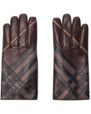 Burberry Check Intarsia Leather Gloves - Brown