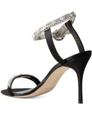 Manolo Blahnik Crystal-Embellished Satin Sandals - Black