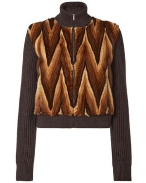Fendi Chevron Mink And Cashmere Bomber Jacket - Brown