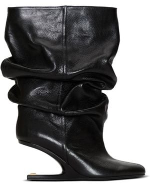 Balmain No Wedge Textured Leather Ankle Boots - Black
