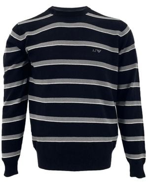 Armani Jeans Round-Collar And Long-Sleeved Sweater - Blue