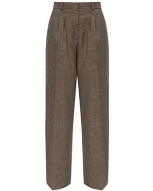 Officine Generale Pleated Wide-Leg Trousers - Brown