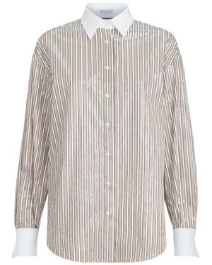 Brunello Cucinelli Stripes Collared Cotton Shirt - White