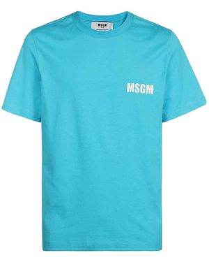 MSGM Logo Printed Crewneck T-Shirt - Blue