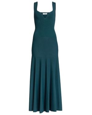 Alaïa Alaïa Fitted Flare Rib Knit Dress - Green