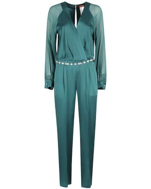 Max Mara Studio Embellished Belted Long-Sleeved Jumpsuit - Green