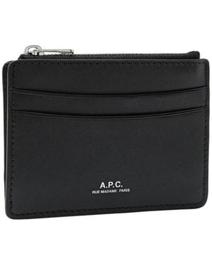 A.P.C. Logo Printed Zipped Card Case - Black