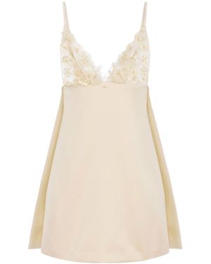 Elisabetta Franchi 3D Flowers Duchesse Satin Dress - Natural