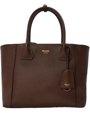 Prada Cross-Hatched Cowhide Tote Bag - Brown