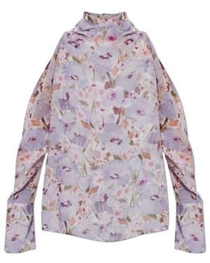 Balmain High Neck Floral Print Blouse - Grey