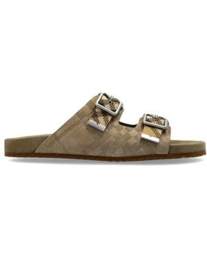 Burberry Check-Strap Urchin Slides - Brown