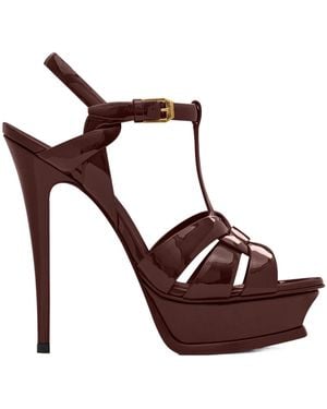 Saint Laurent Tribute Sandales A Plateforme En Cuir Verni - Brown