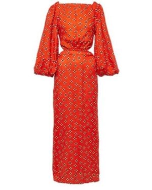 Johanna Ortiz Printed Linen Midi Dress - Red