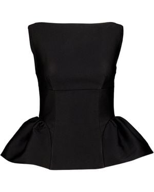 Roland Mouret Taffeta Gathered-Hem Top - Black