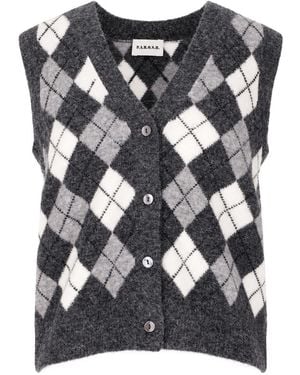 P.A.R.O.S.H. Argyle-Knit V-Neck Sleeveless Cardigan - Black