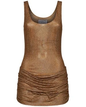 GIUSEPPE DI MORABITO Draped Crystal Mini Dress - Brown