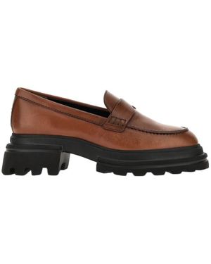 Hogan Round Toe Chunky Loafers - Brown
