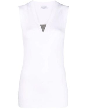 Brunello Cucinelli V-Neck Ribbed Tank Top - White